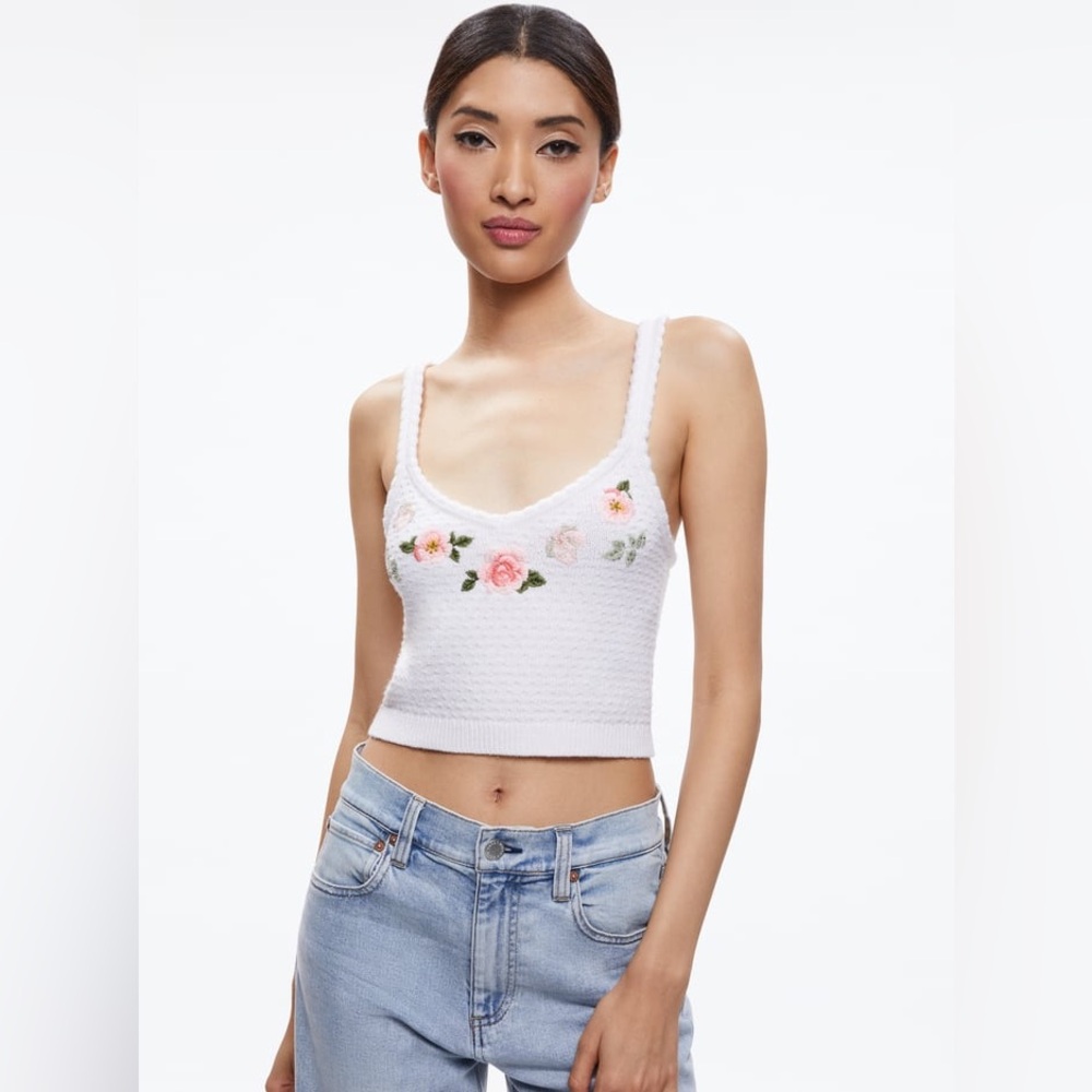 NWT Alice + Olivia Brigida Floral Embroidered Cropped Tank Size M